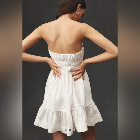 Anthropologie Somerset Strapless Mini Dress White Tiered Size L NWT - Picture 3 of 6